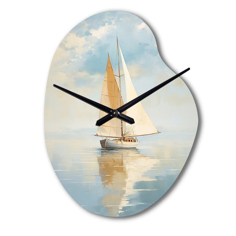 Voilier «Whispering Breezes I» - Horloge murale en forme de bateau, impression d'horloge asymétrique moderne, Grand