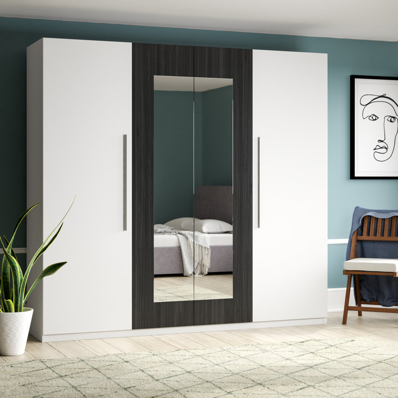 Santa Rosa 4 Door Manufactured Wood Wardrobe, White and walnut black