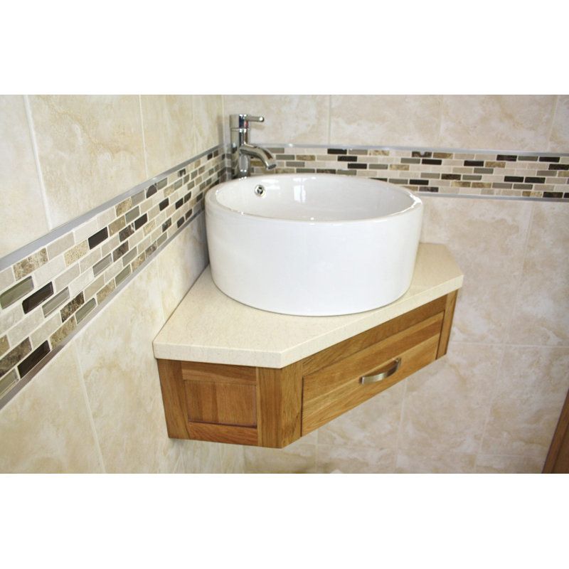 Covell 550mm Single Bathroom Vanity with Vessel Stone Basin, Cream Marble