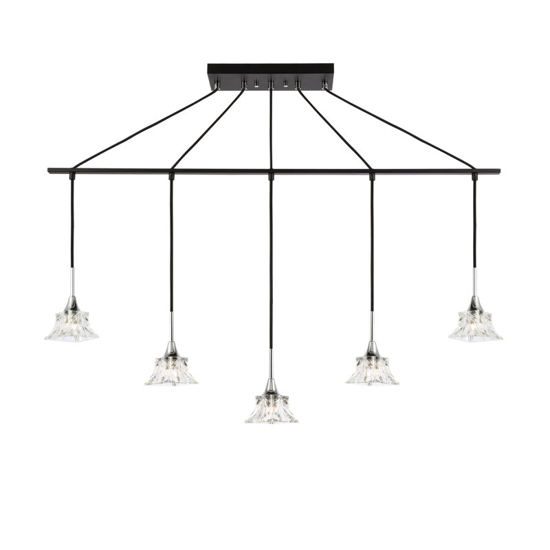 Luminaire suspendu linéaire à 5 lumières pour îlot de cuisine Angeline, Chrome / Bronze