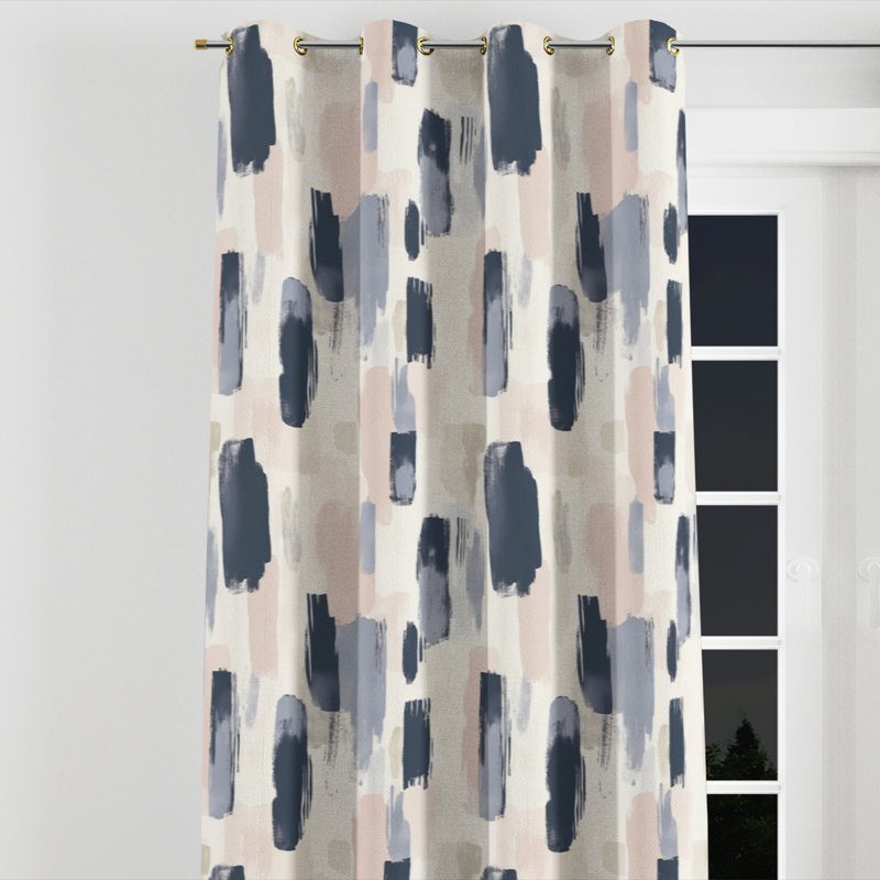 Rideaux abstraits - 1 panneau à œillets Blue Gentle Marks, Gold Grommets, L 52 po x L 84 po