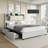 47.2" Bookcase Upholstered Queen Size Bed Frame with 4 Storage Drawers,Light Gray-1141740868-1141740871