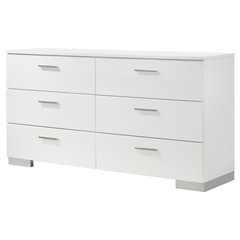 Commode 6 tiroirs blanche ultrabrillante