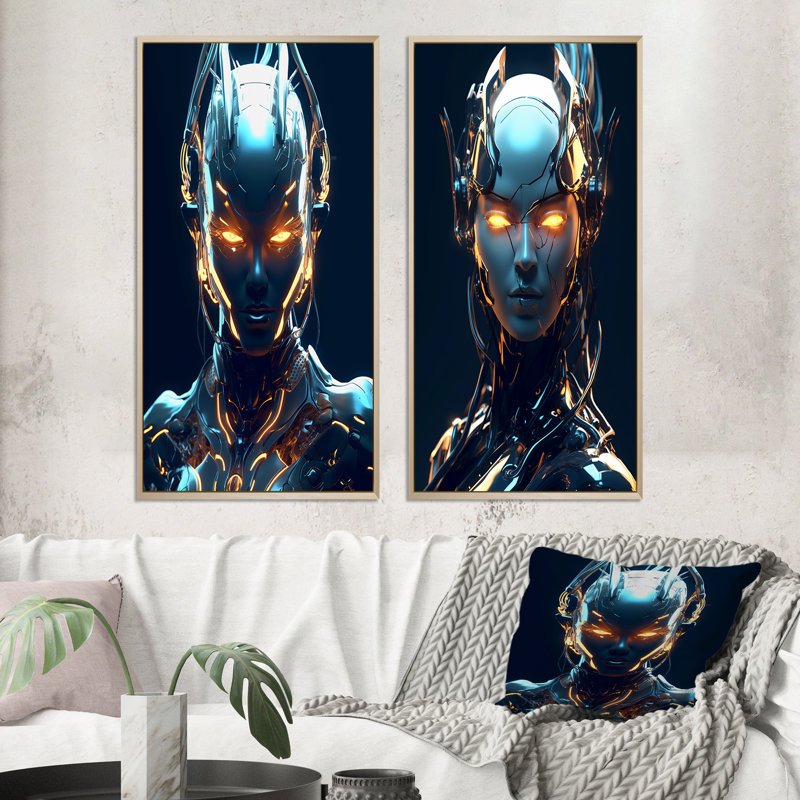 " Robotic Opponent " 2 - Pieces, Brown Framed, 20" H x 24" W