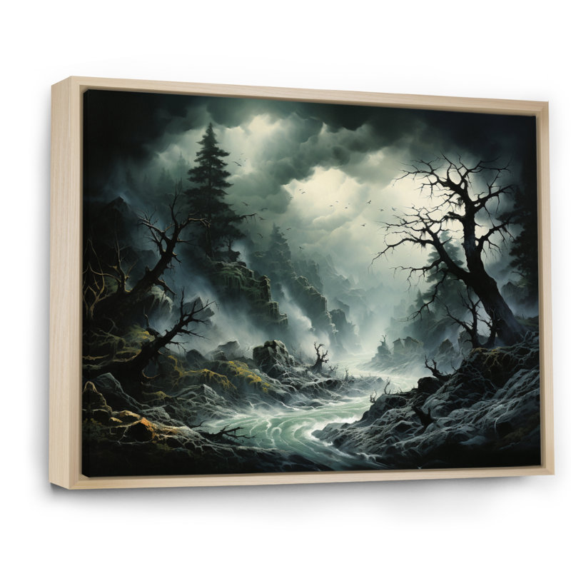 Tempête de rafales de chaos sur toile, Cadre naturel flottant, H 16 po x l 32 po x P 1 po