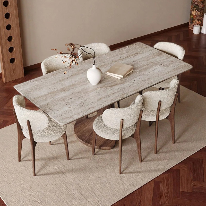 Simple rectangular dining table, 7 Pieces: Table, 6 Chairs, 29.53" H x 70.87" W x 35.43" D