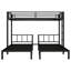 Lit superposé simple en métal noir pour lit simple et pour 3 personnes, peu encombrant, sans sommier