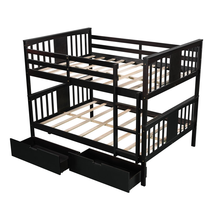 Lit superposé double au-dessus de double avec tiroirs et échelle pour chambre à coucher, Espresso