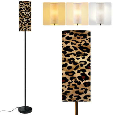  68.5" Standing Floor Lamp Leopard Skin Texture print animal Dimmable Metal Pole Lamp with Linen Lampshade LED Bulb Included