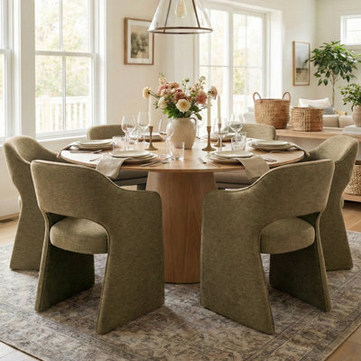 6 - Person Dining Table Sets With Round Table & 6 Upholstered Waterproof Chairs