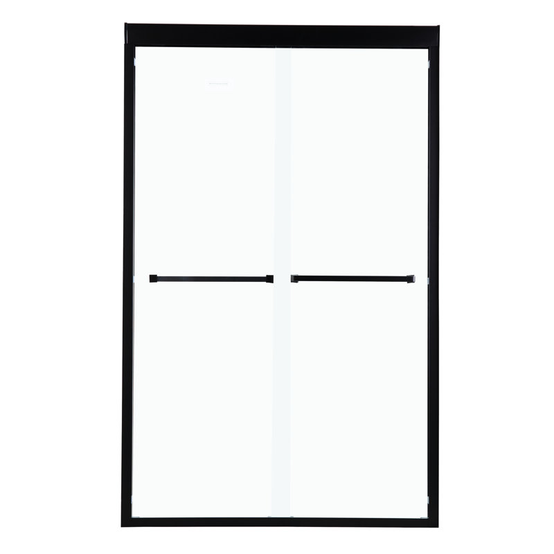 Porte de douche coulissante double noire matte, l 48 po x H 76 po - Élégante enceinte avec verre trempé et option de réglage des profils muraux, porte pour salles de bain élégantes