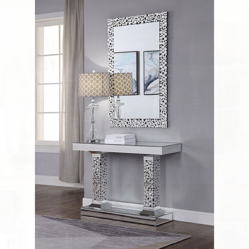 Console en miroir avec design raffiné en verre trempé biseauté