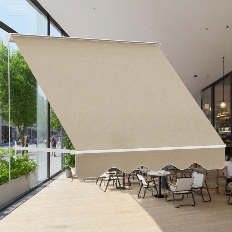 Abri de fenêtre à auvent rétractable manuel pour fenêtre, Blanc, crème