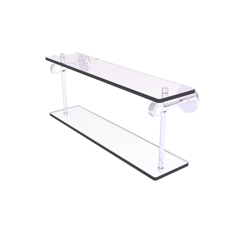 Tablette murale à deux niveaux en verre Margolis, Chrome satiné, H 9,2 po x l 22 po x P 5,6 po