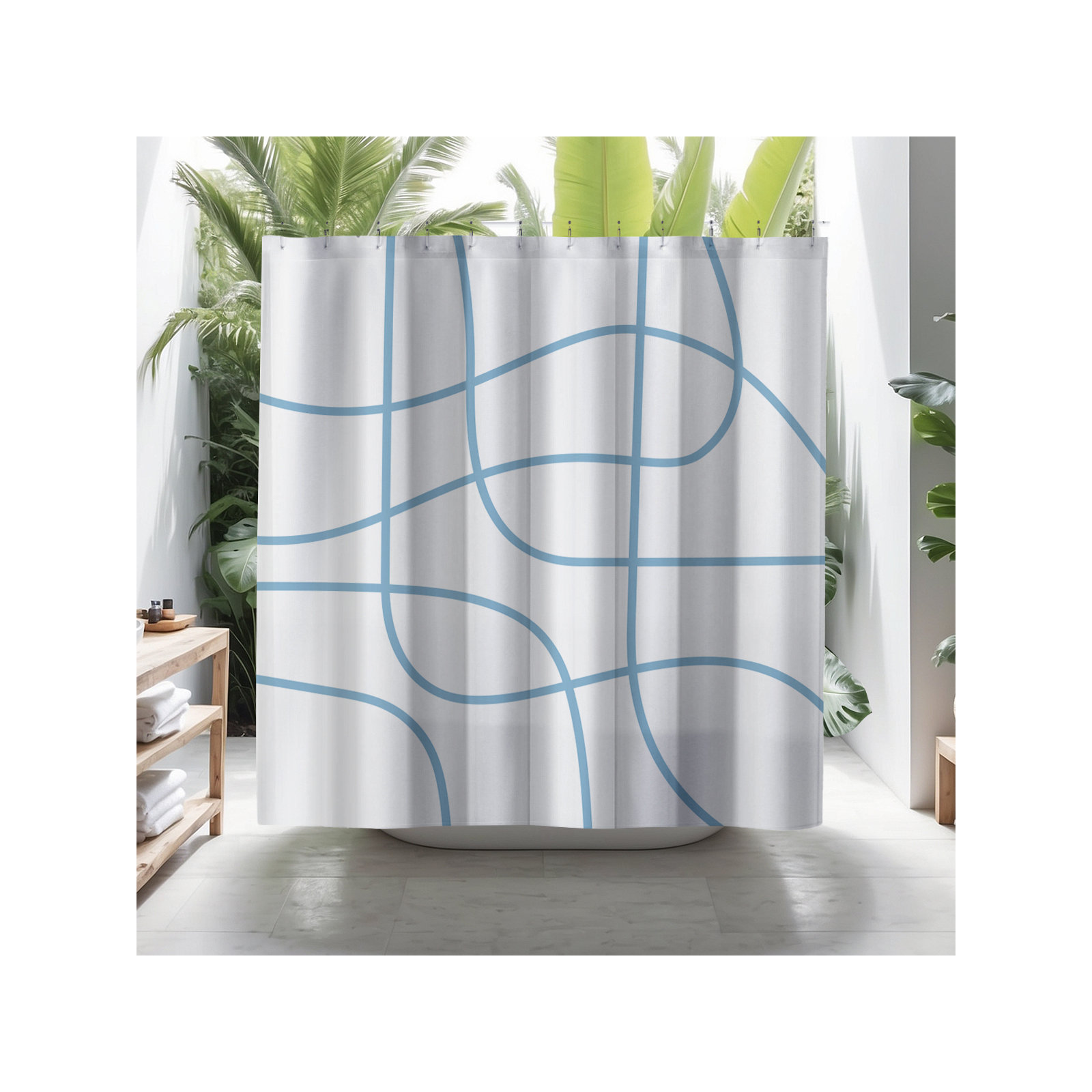 Coco Polyester Shower Curtain, Blue