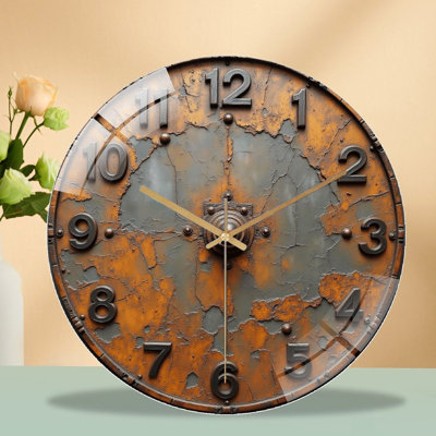 Horloge murale vintage rétro avec finition rouillée - Horloge murale moderne en verre 12 po