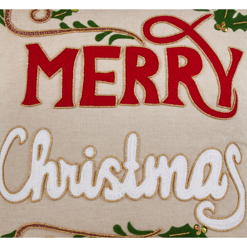 Housse et insert de coussin en coton Merry Christmas Happy, Polyester / Bourre en polyester