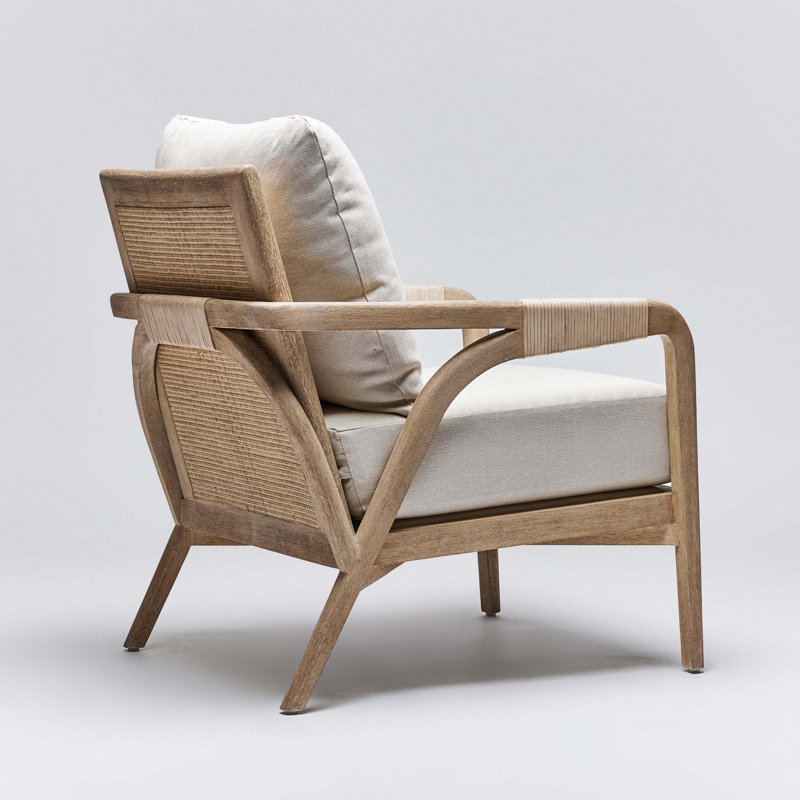 Delray Armchair, White Ceruse, Natural Cream Genuine Leather