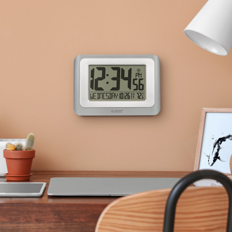 Horloge numérique numérique avec température intérieure, Gris froid / argent