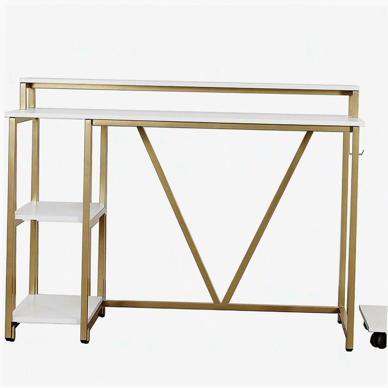 Industrial Writing Desk, Gold, White/Gold 