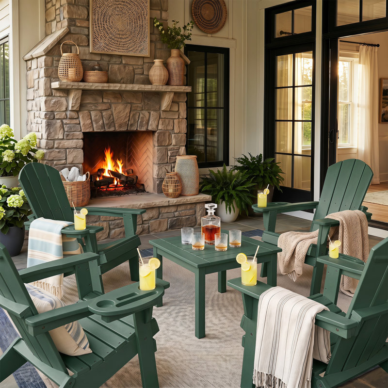  Chaise Adirondack pliante Cheryce en PEHD avec porte-gobelet, Vert foncé