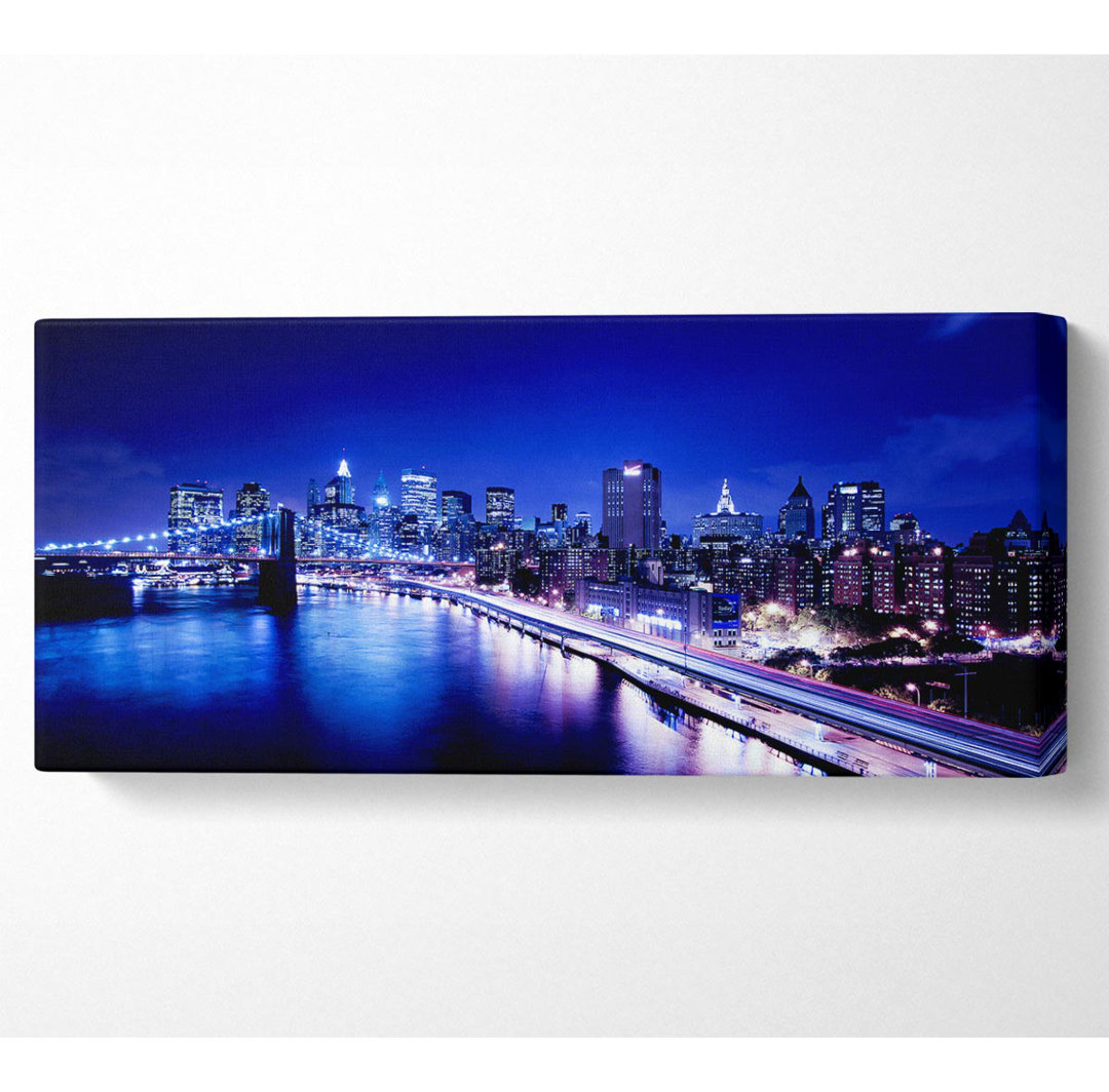 New York City Brooklyn Bridge Ariel Nachtansicht - Leinwanddrucke auf Wrapped Canvas