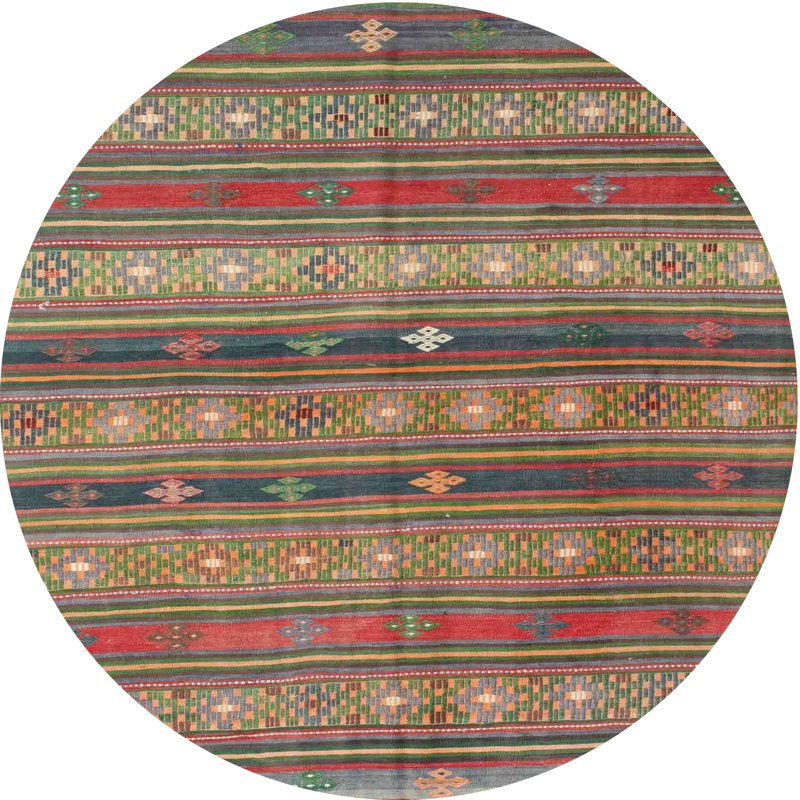 Tapis de zone brun/vert contemporain, Rond 4 pi