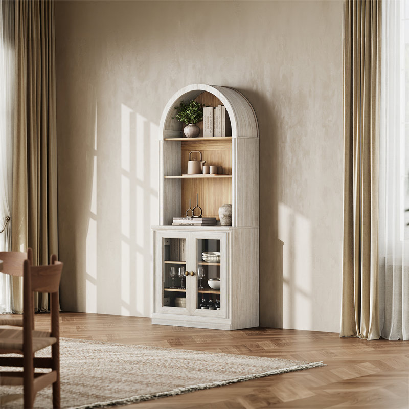 Bibliothèque haute cintrée Monos avec portes vitrées, blanche, White