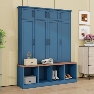 Arbre d'entrée classique 4-en-1 avec banc, banc de rangement pour chaussures, crochets de suspension et armoires Classic