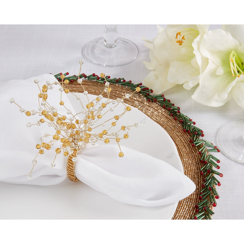 Champagne Beaded Burst Spray Napkin Ring Set