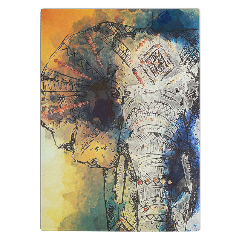 Glass indian Elephant in Abstract Chopping Board, 28.5 cm W x 20 cm L