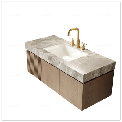 48 Inch Sintered Stone Countertop with Undermount Ceramic Basin, Three Pre-drilled Faucet Holes, No Cabinet or Faucet