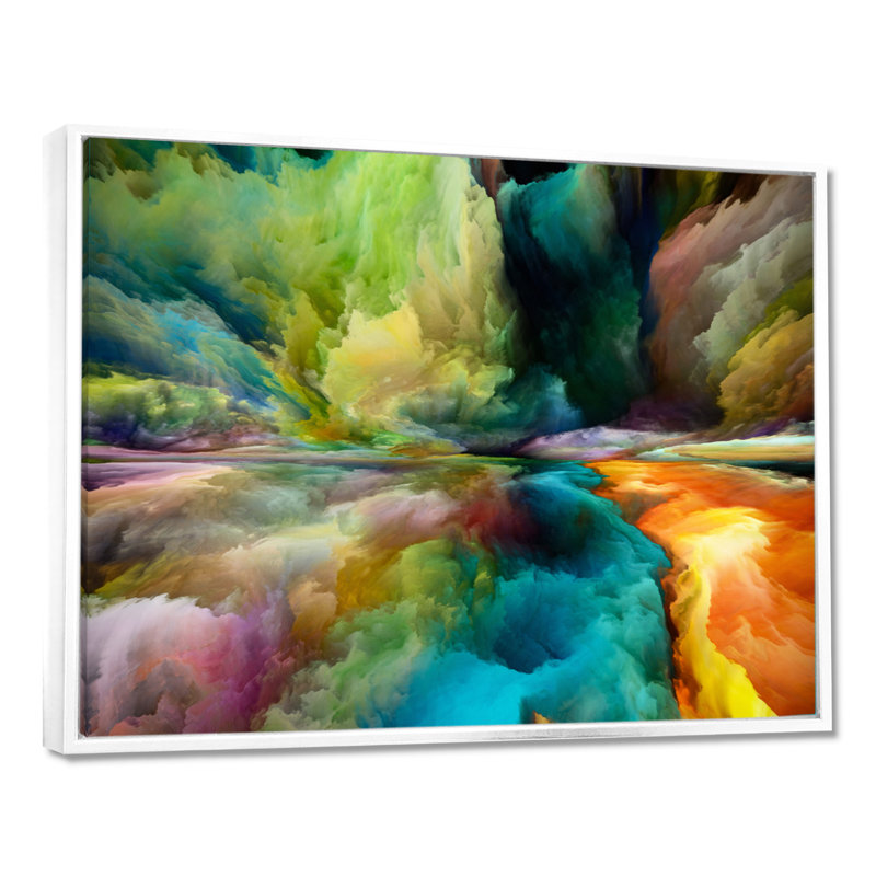 Antonio Antonio, dégradés colorés de montagnes et de nuages surréels - peinture sur toile, H 34 po x l 44 po, Blanc