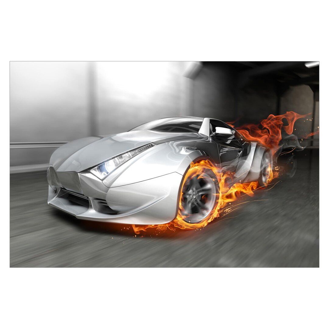 Strukturierte Fototapete Supercar in Flames 1,9 m x 288 cm