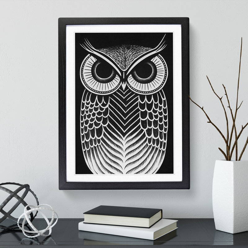 Monochrome Owl No.1 - Framed Print, Black, 64cm H x 46cm W x 2cm D