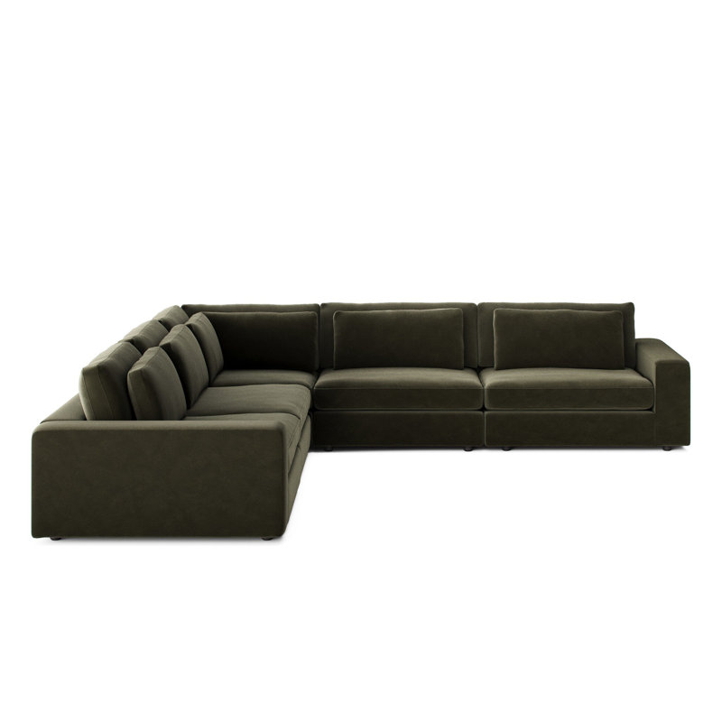 Canapé modulaire 5 pièces Bloor, Mélange de coton olive, H 31,5 po x l 132 po x P 132 po, Réversible