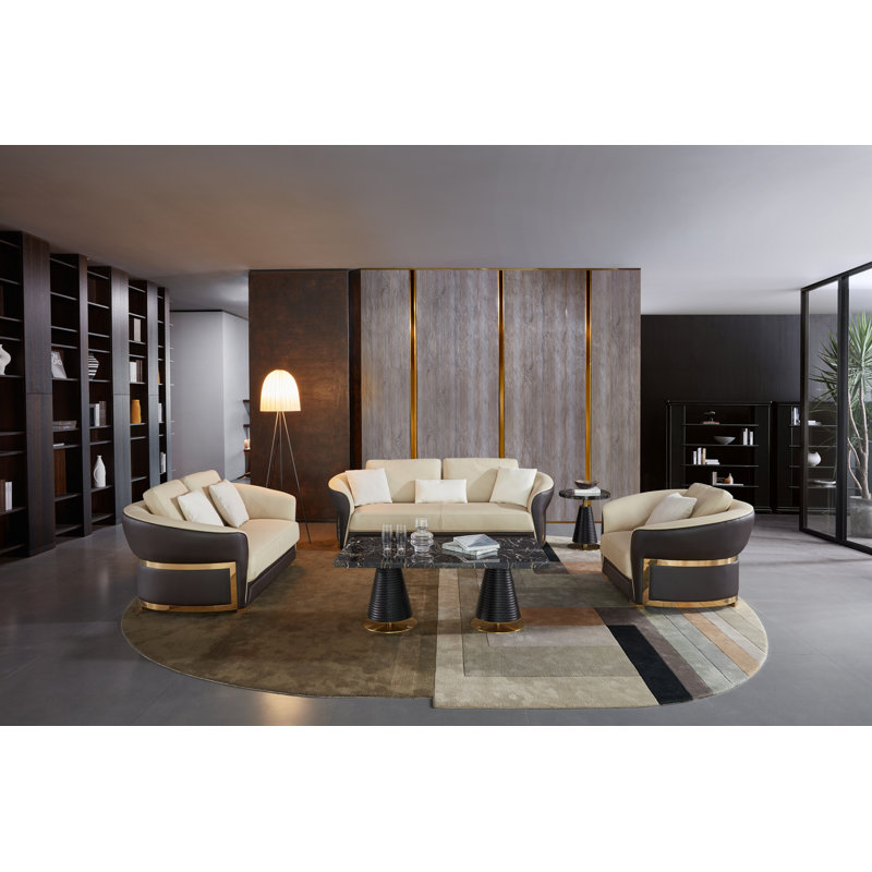 Barrel Chair, Beige/Chocolate Genuine Leather
