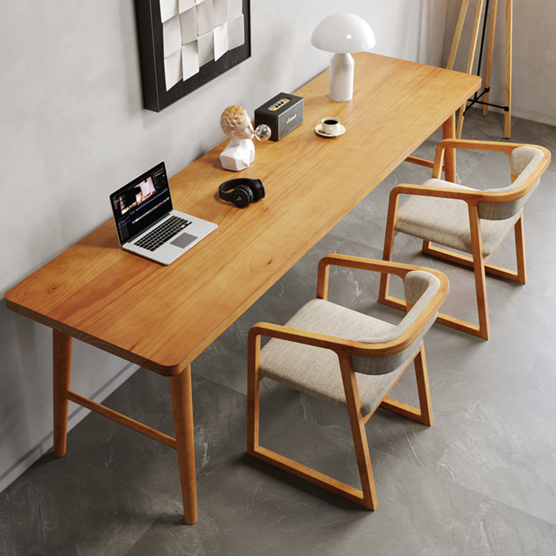 Bureau rectangulaire brun en bois massif, 29.53" H x 94.49" W x 23.62" D