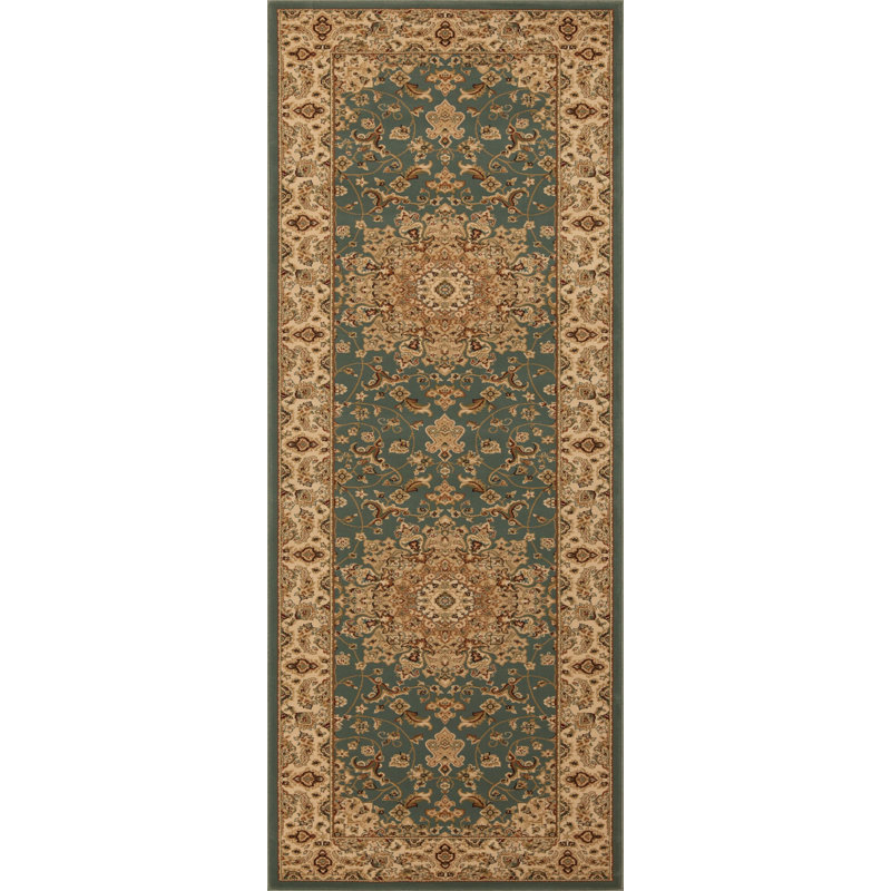 Tapis transitionnel beige / vert Izmir Collection, Tapis de couloir 2 pi 5 po x 7 pi 8 po