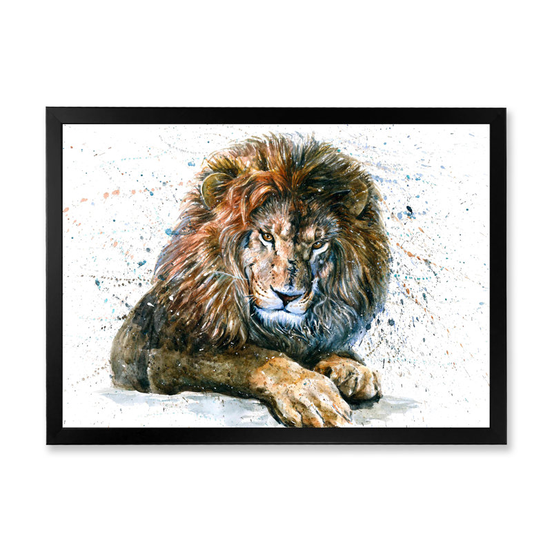 Lion Animals Wild Cat - Print on Canvas, Black Picture Framed, 8" H x 12" W x 1" D