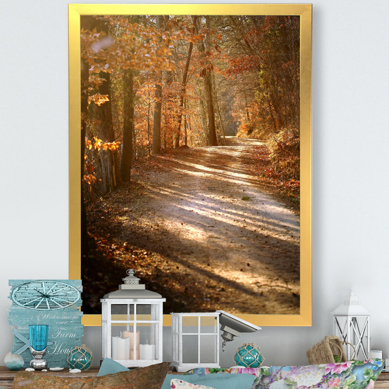 «Colorful Fall Leaves II», art mural traditionnel sur toile, Encadrement doré, H 32 po x l 16 po x P 1 po