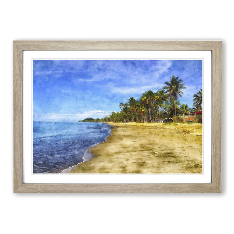 Palm Tree Beach Vol.1 - Framed Print, 27cm H x 36cm W x 2cm D, Oak Framed