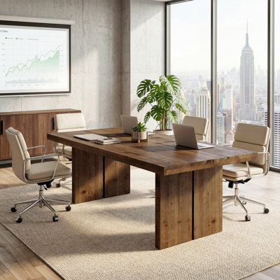 63" Solid Wood Rectangle Conference Table For 6