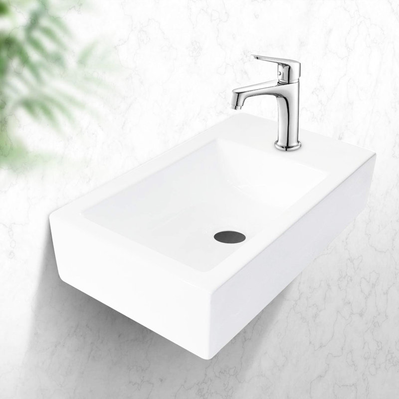 Évier en céramique blanc 18 x 18 po - fixation murale, résistance aux acides, accessoire de salle de bain décoratif, blanc, finition lisse, option attrayante