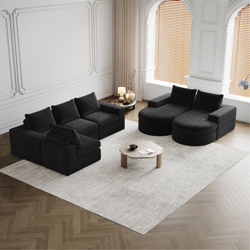 Canapé modulaire courbé en chenille Boneless Cloud, Noir