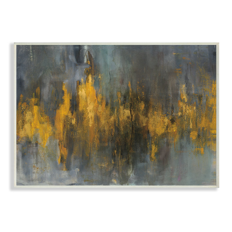 «Black and Gold Abstract Fire», reproduction de peinture acrylique, H 13 po x l 19 po, Plaque murale