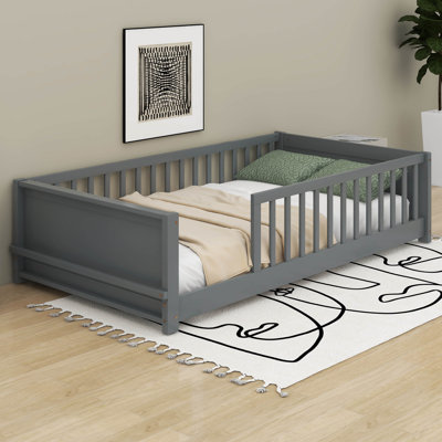 Newton Floor Platform Bed With Built-In Book Storage Rack