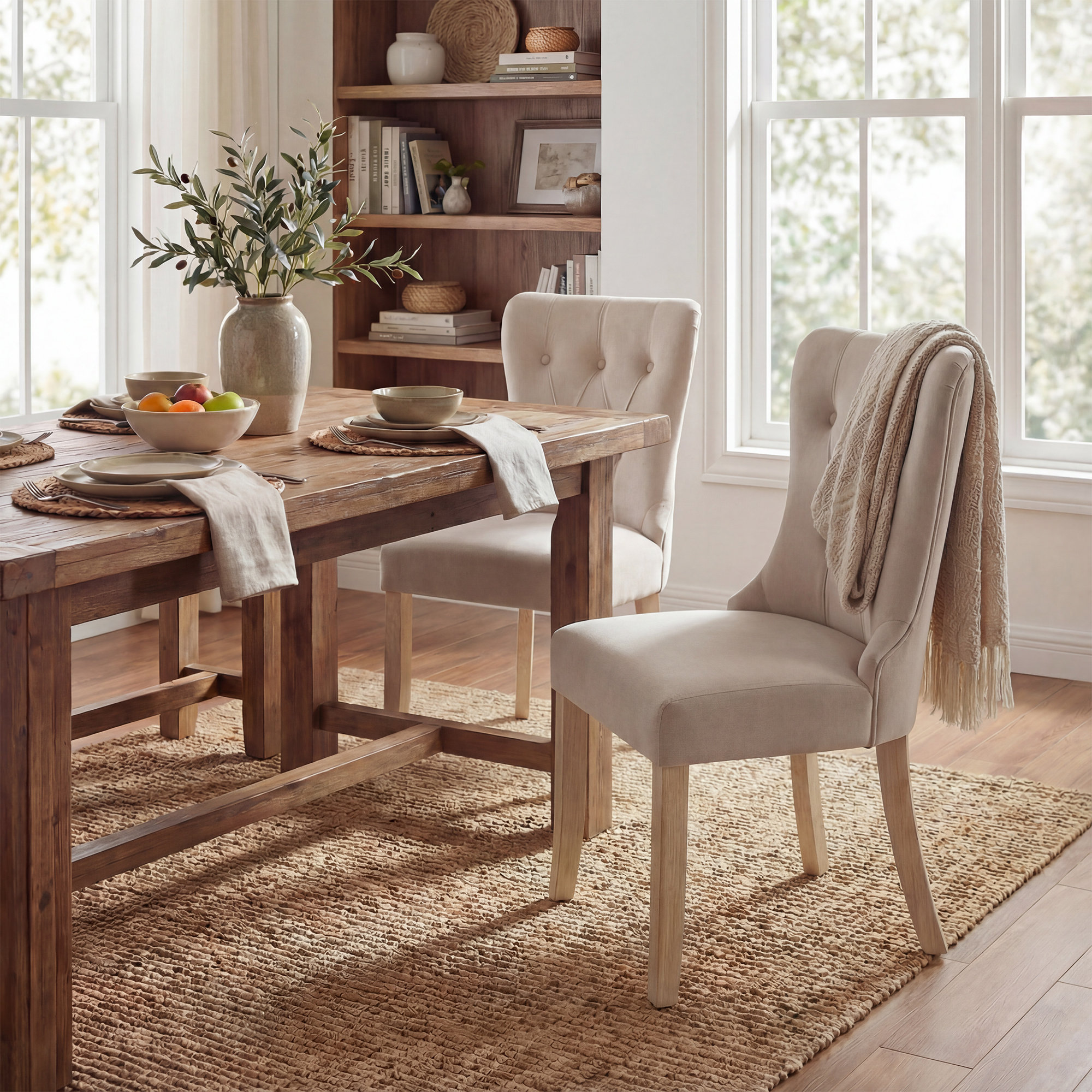 Dutton Upholstered Dining Chair, Beige Polyester Blend