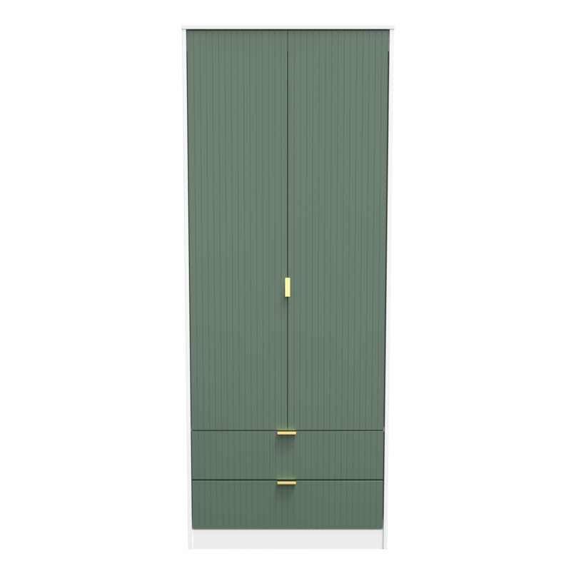Fully Assembled 2 Door Wardrobe, 197cm H x 111cm W x 53cm D, Green/White