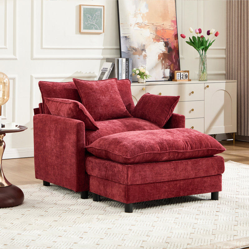 Fauteuil d'appoint rembourré en chenille 39,4 po, fauteuil de lecture pour chambre à coucher, fauteuil de lecture moderne 39,4 po avec repose-pieds